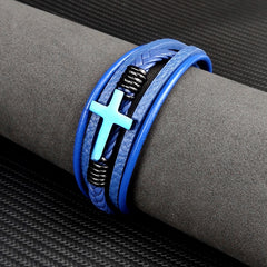 Men's Genuine Leather Chakra Cross Bracelet