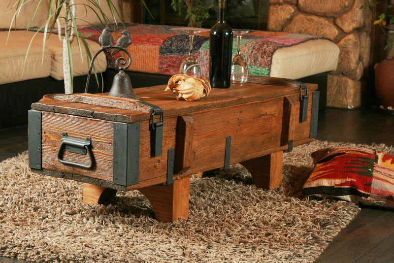 Wooden Rustic Coffee Table Chest Storage Box